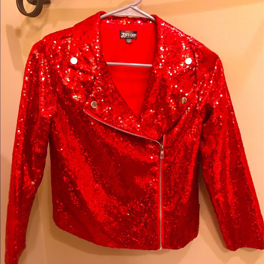 JoJo Closet Red Sparkly Sequin Biker Jacket 10/12